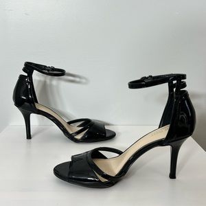 Nine West black patent open toe strappy heels
